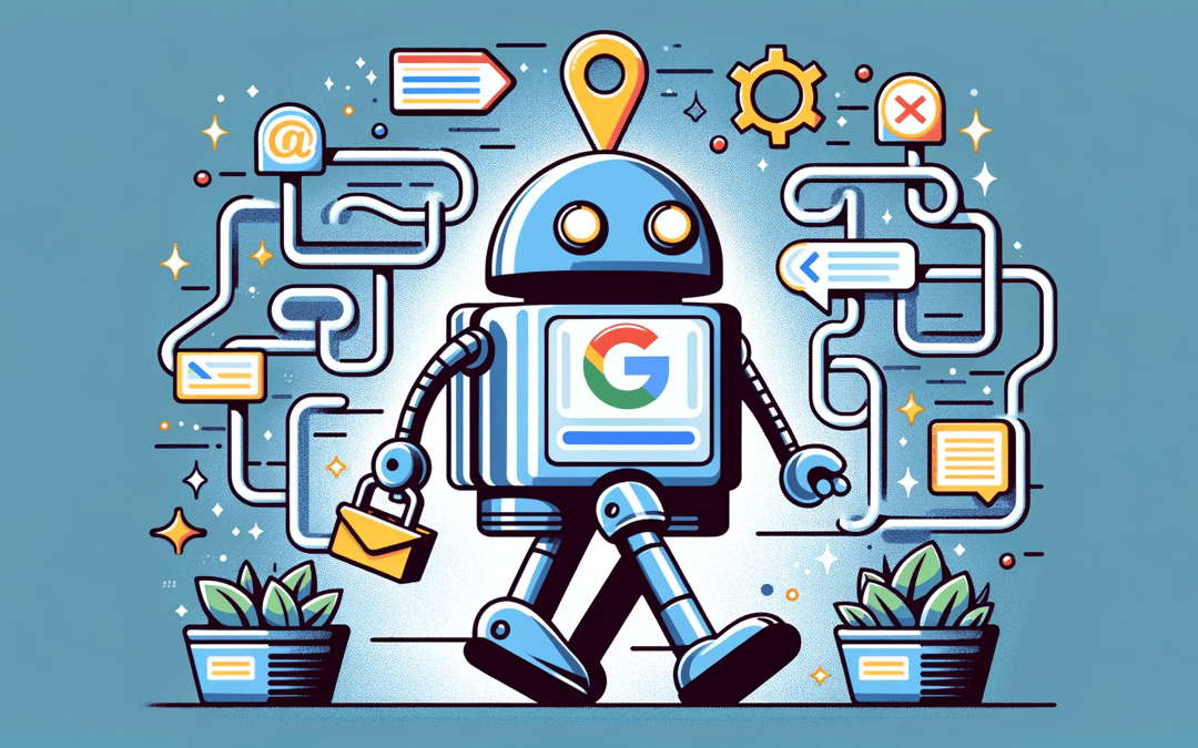 En illustration af en robot med et Google-logo på.