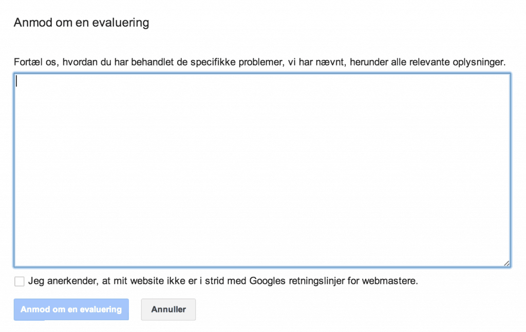 Anmodning om evaluering.