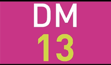 Digital Markedsføring 2013 | Henrik Bondtofte et lyserødt og gult skilt, der siger dm 13.