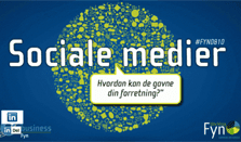 sociale-medier-udvikling-fyn | Henrik Bondtofte en blå baggrund med gule prikker og ordene sociale medier.