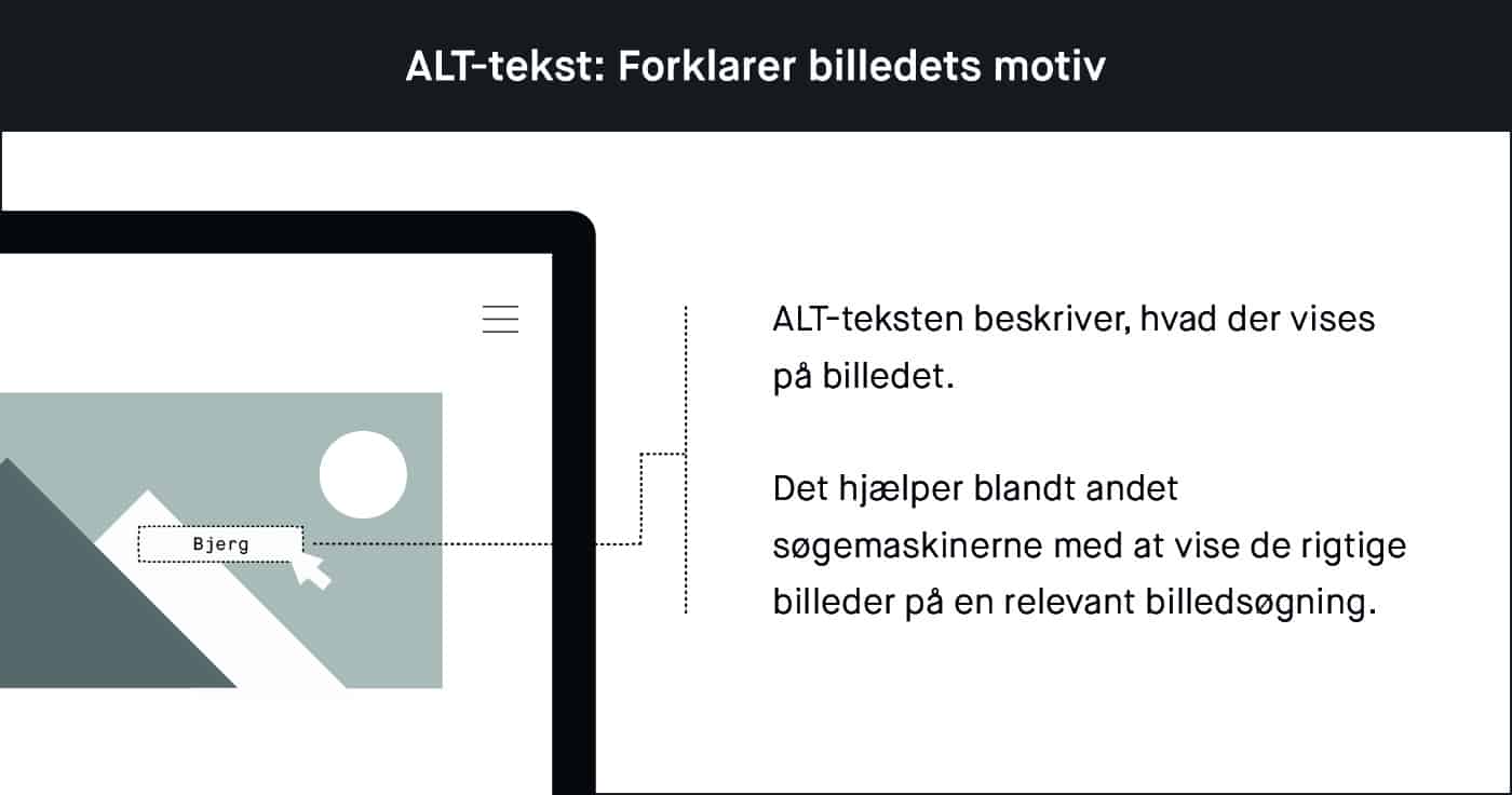 ALT-teksten bruges af søgemaskinerne til at vurdere, hvad billedet forestiller.