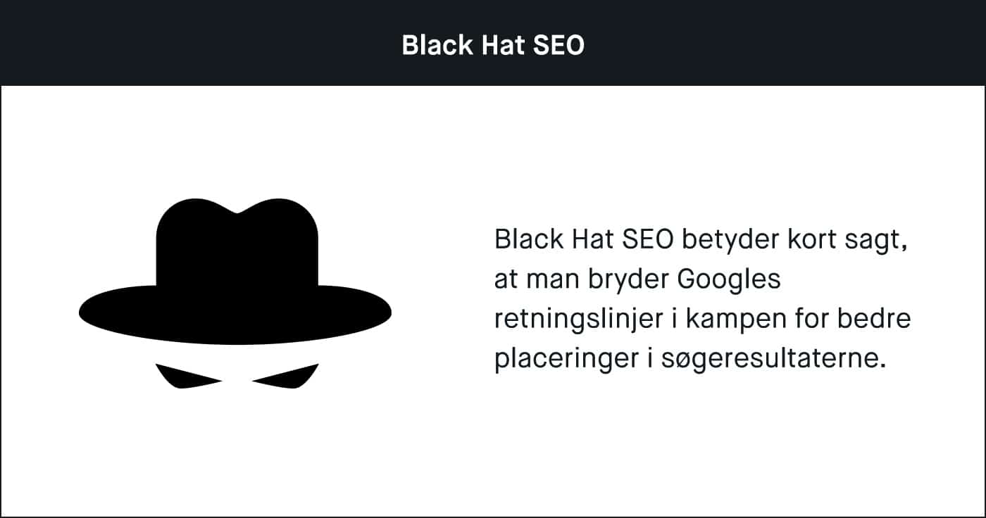 Black Hat SEO = At bryde Googles retningslinjer i kampen om bedre placeringer.