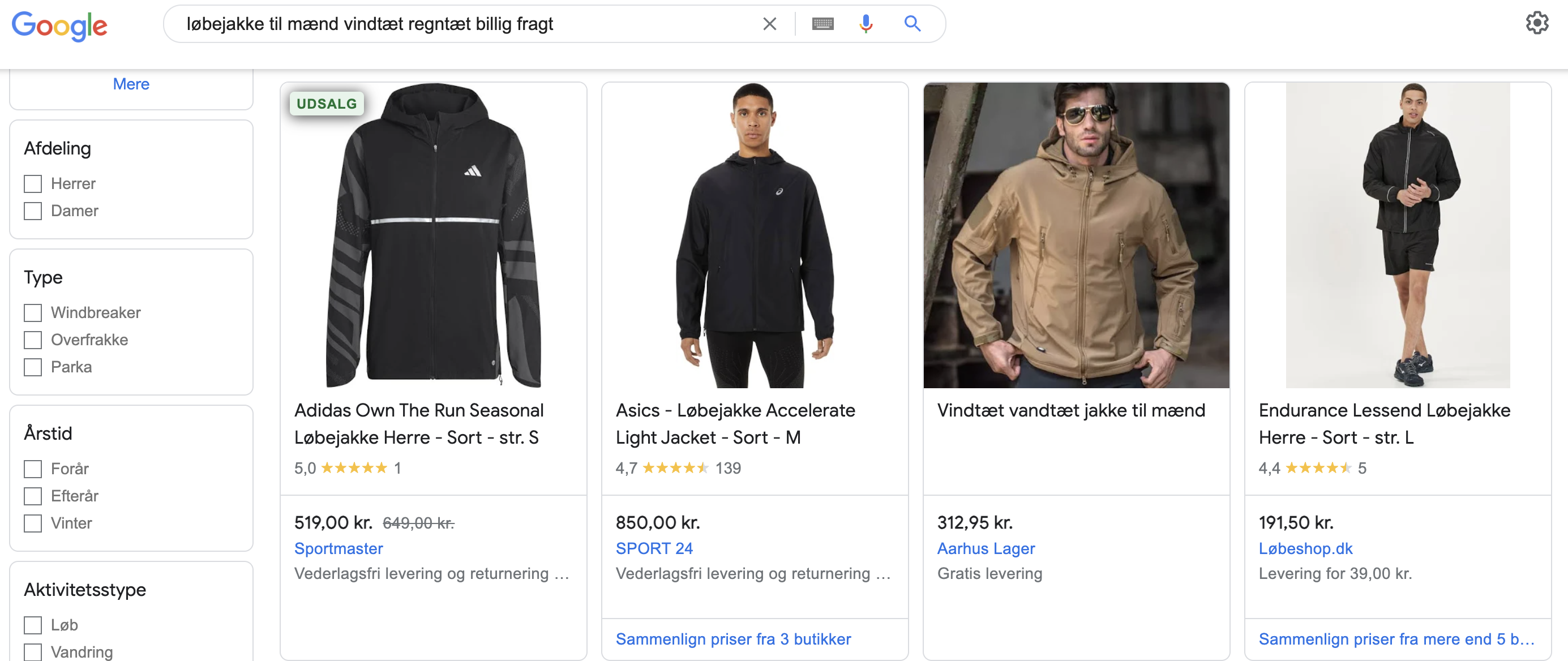 Et skærmbillede af en google-søgning efter herretøj.