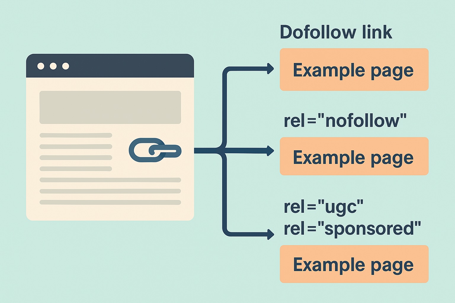dofollow-nofollow Forskellige nofollow-link typer illustreres